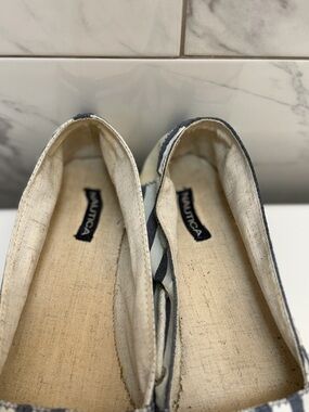 Nautica Women's Canvas Slip-On Flats in Navy and White Stripes